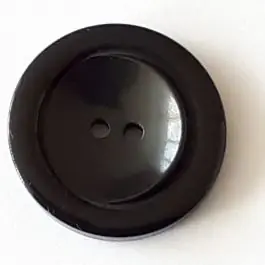 Jetzt Zugreifen Polyesterknopf mit breitem Rand mit 2 Löchern – Größe: 28mm – Farbe: schwarz – Art.Nr. 380362