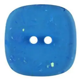 Exklusiv viereckiger transparenter Knopf mit Glitter, 2-Loch – Größe: 25mm – Farbe: blau – Art.Nr. 384802