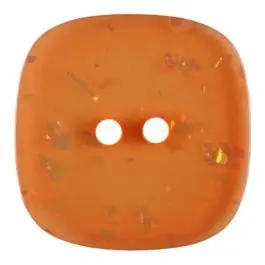 Zertifiziert viereckiger transparenter Knopf mit Glitter, 2-Loch – Größe: 20mm – Farbe: orange – Art.Nr. 344823