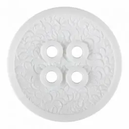 Ausverkauf Polyamidknopf mit schmaler Kante und Oberflächenrelief mit vier Löchern – Größe: 28mm – Farbe: weiß – Art.Nr. 341340