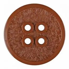 Top-Seller Polyamidknopf mit schmaler Kante und Oberflächenrelief mit vier Löchern – Größe: 34mm – Farbe: braun – Art.Nr. 375801