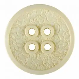 Polyamidknopf mit schmaler Kante und Oberflächenrelief mit vier Löchern – Größe: 28mm – Farbe: gelb – Art.Nr. 345837 Abverkauf