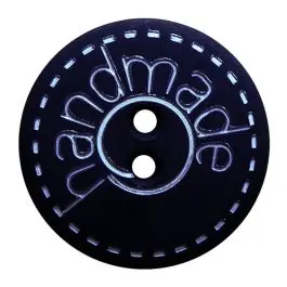 Polyamidknopf rund in matter Optik mit „handmade“-Schriftzug und 2 Löchern – Größe: 15mm – Farbe: dunkelblau – Art.Nr.: 241270 Exklusiv