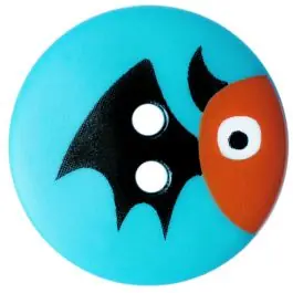 Kinderknopf Polyamid rund mit Fledermausmotiv und 2 Löchern – Größe: 15mm – Farbe: blau – Art.Nr.: 261412 Top-Qualität