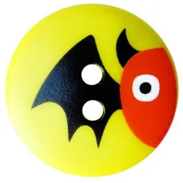 Sale Kinderknopf Polyamid rund mit Fledermausmotiv und 2 Löchern – Größe: 15mm – Farbe: gelb – Art.Nr.: 261415