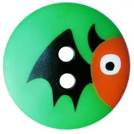 Kinderknopf Polyamid rund mit Fledermausmotiv und 2 Löchern – Größe: 15mm – Farbe: grün – Art.Nr.: 261414 Expressversand