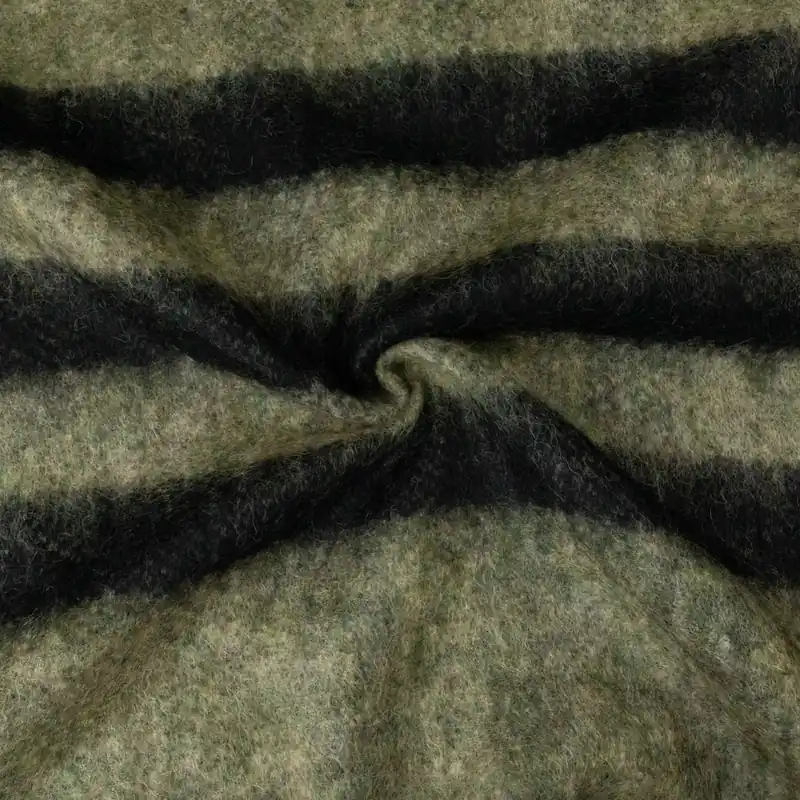 Wollstoff, Mantelvelour, grüntöne, schwarz, Streifen Original