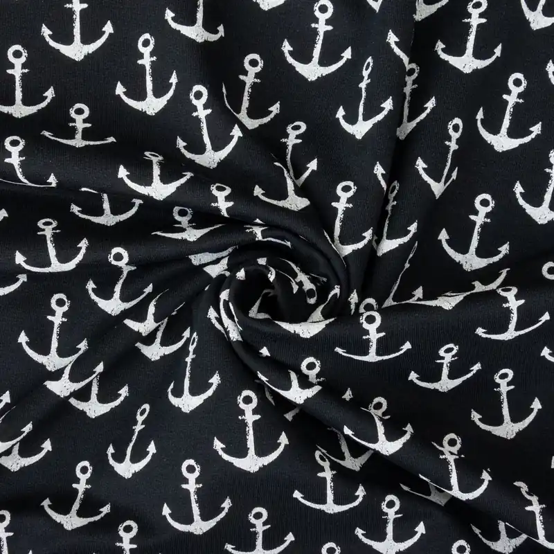 Wochenendangebot French Terry, offwhite, dunkelblau, maritim gemustert