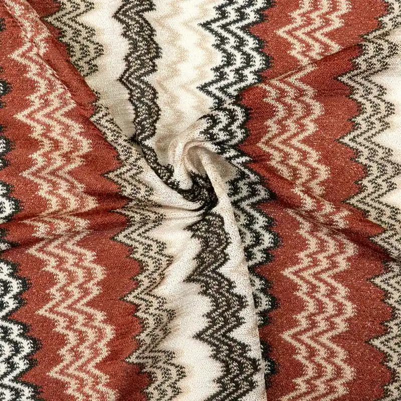 Strickstoff, rotbraun, creme, schwarz, Chevron-Muster Top-Qualität