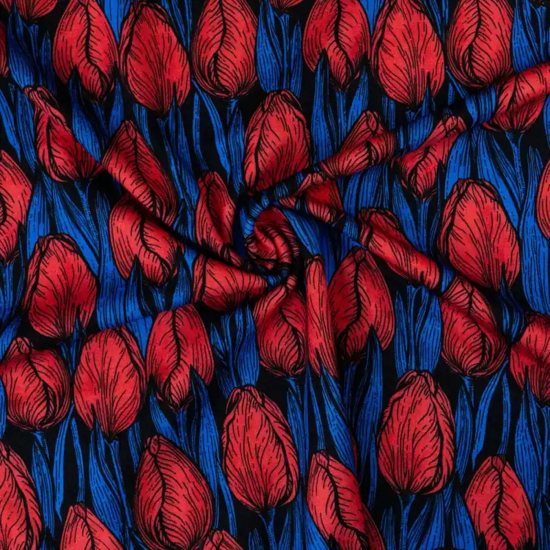 Punta di Roma, schwarz, royalblau, rot, florale Motive Weltweiter Versand