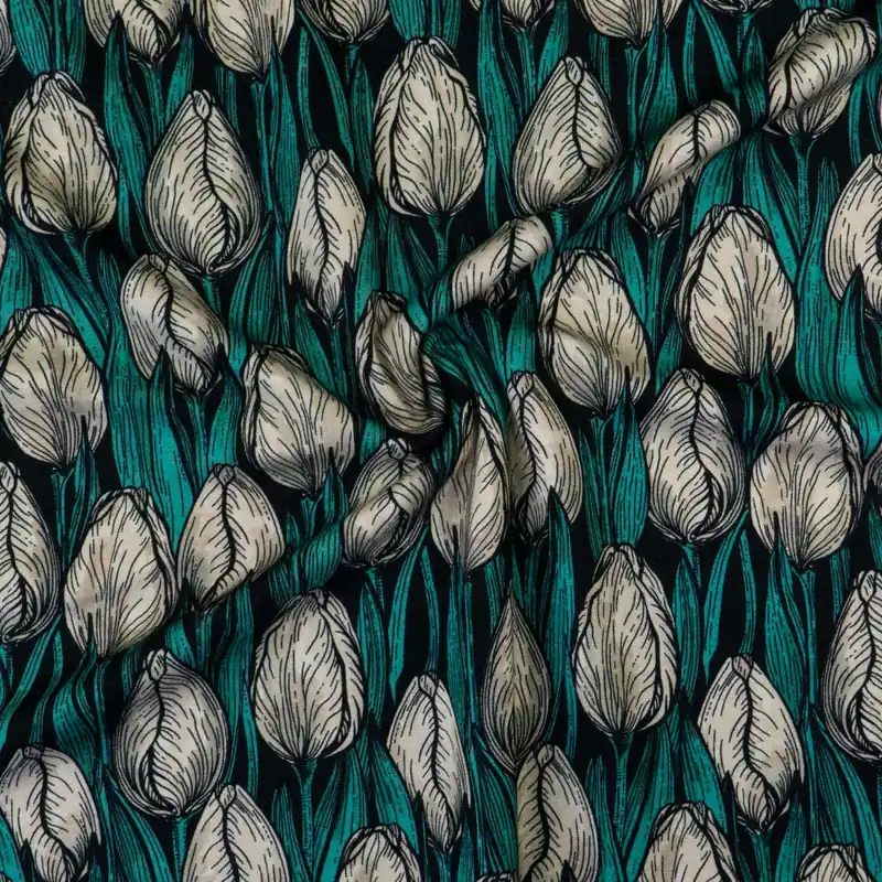 Aktuell Punta di Roma, schwarz, türkis, creme, florale Motive