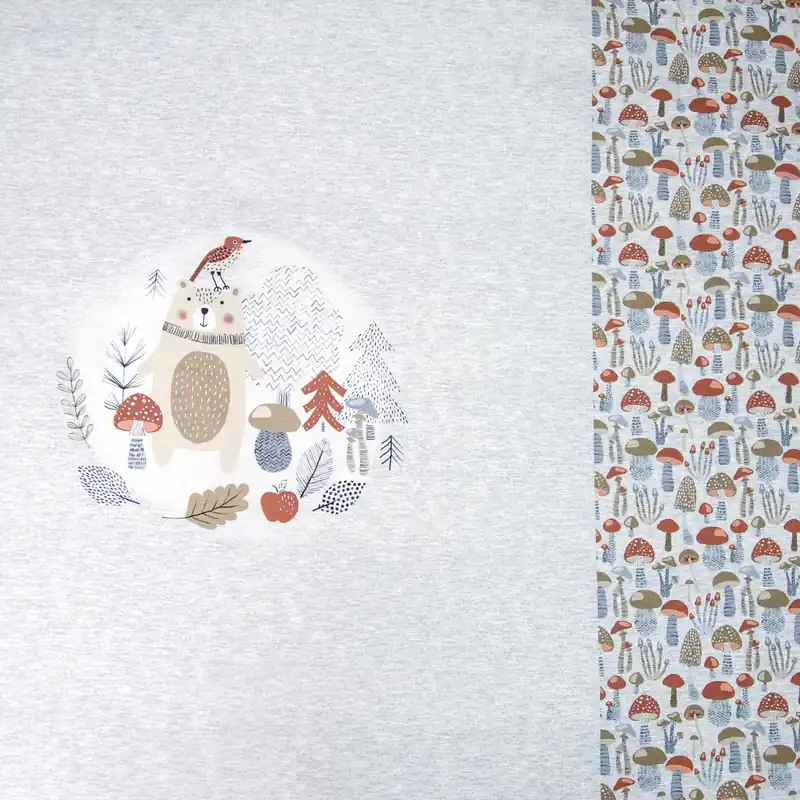 Echt French Terry, hellbraun, hellblau, Kindermotive – Tiere, Panneau