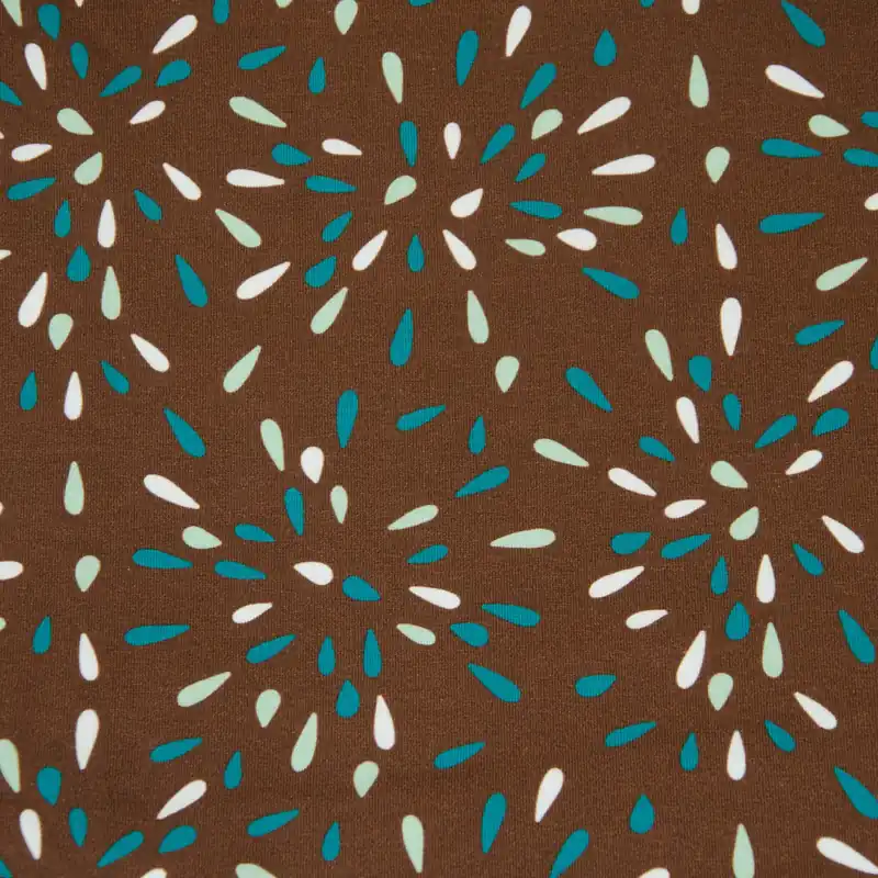 Schneller Versand Baumwolljersey, braun, türkis, mint, florale Motive