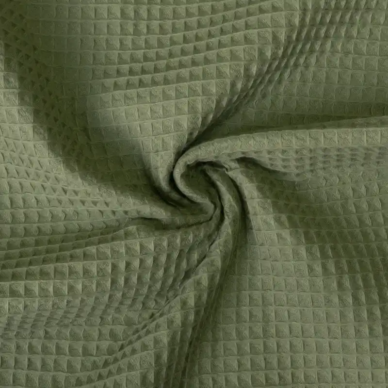 Neue Kollektion Baumwollstoff, Waffelpiqué, grün, uni, Webstruktur