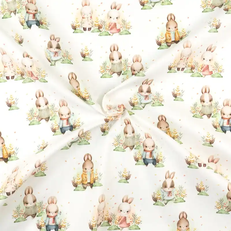 Baumwollstoff, Cretonne, weiß, grün, rosa, Kindermotive – Tiere Gleich Bestellen