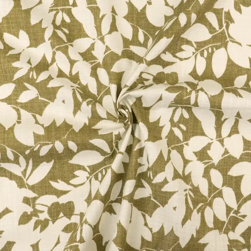 Ab Werk Dekostoff, Panama, grünbraun, hellgrau, florale Motive