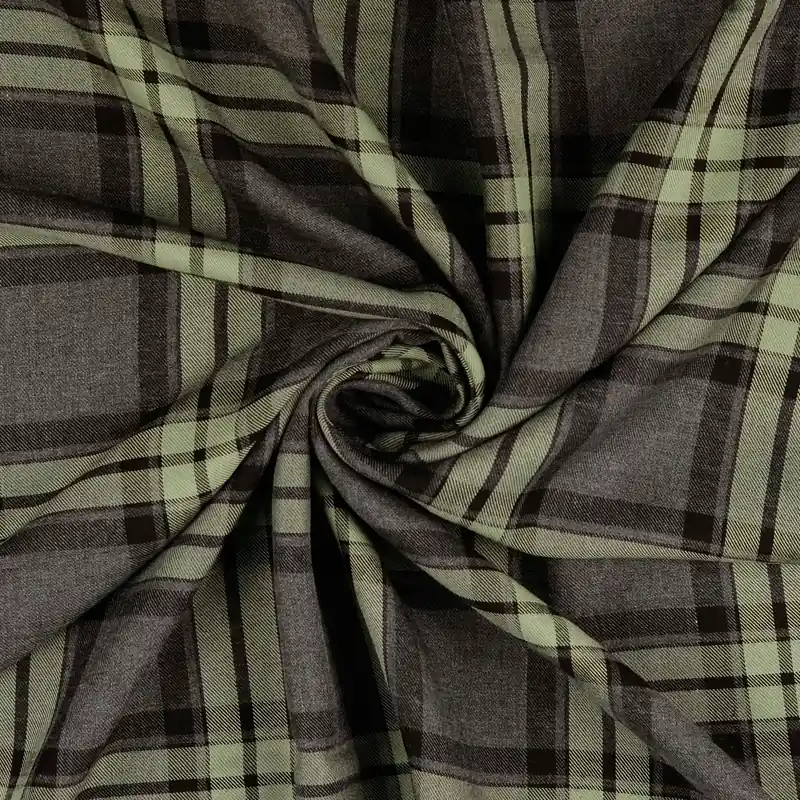 Premium Leichter Viskosestoff, Twill, grau, mint, Webkaro