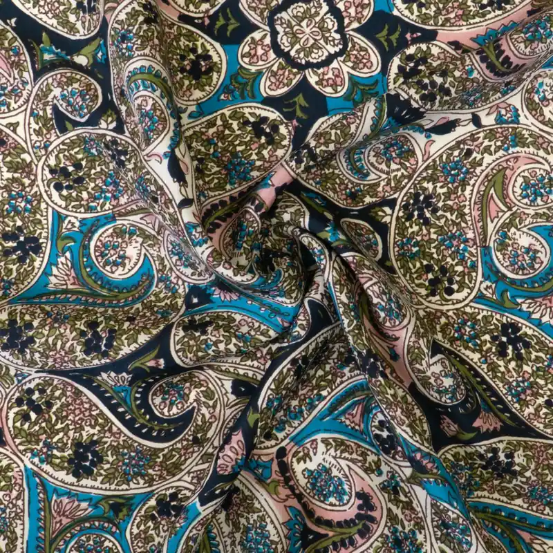 Taft, türkis, rosa, creme, grün, Paisley-Muster, grafisch gemustert, Panneau Top-Angebot