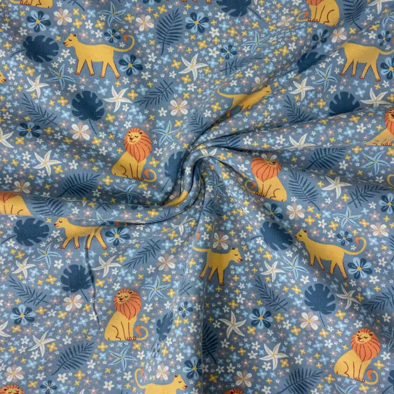 Baumwolljersey, blau, altrosa, beigetöne, Kindermotive – Tiere Billig