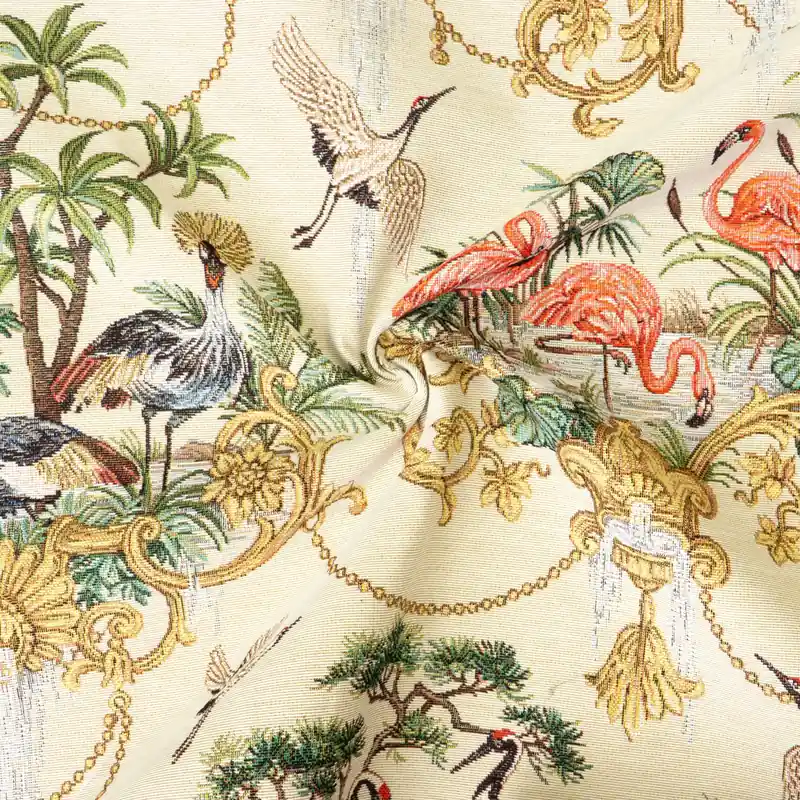 Bestseller Dekostoff, Gobelin, grüntöne, beige, rosa, gold, Tiermotive