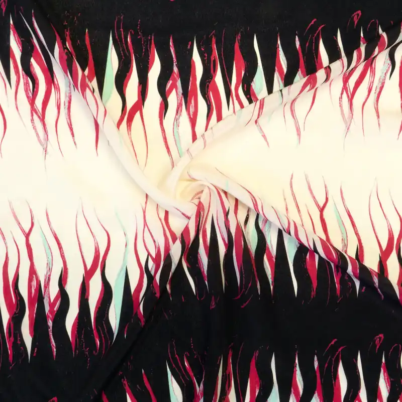 Seidenstoff, Crêpe, creme, magenta, schwarz, mint, grafisch gemustert Schnäppchen