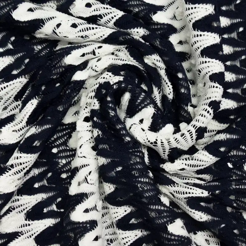 Spitzenstoff, weiß, dunkelblau, Chevron-Muster Versand Am Gleichen Tag