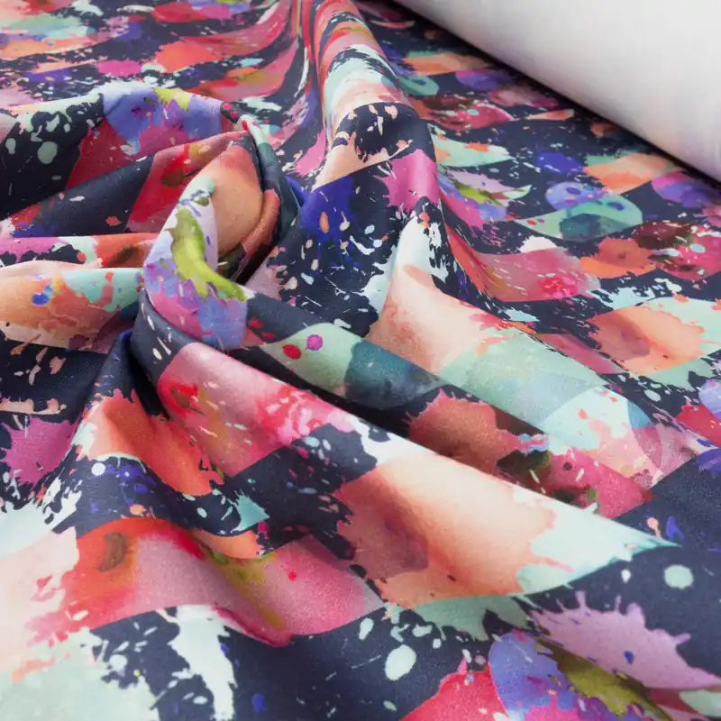 Baumwollstoff, Satin, blautöne, rot, abstrakt gemustert Versand Am Gleichen Tag