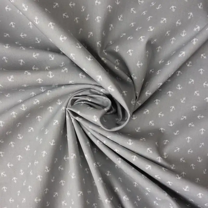 Ausverkauf Baumwollstoff, Popeline, grau, weiß, maritim gemustert