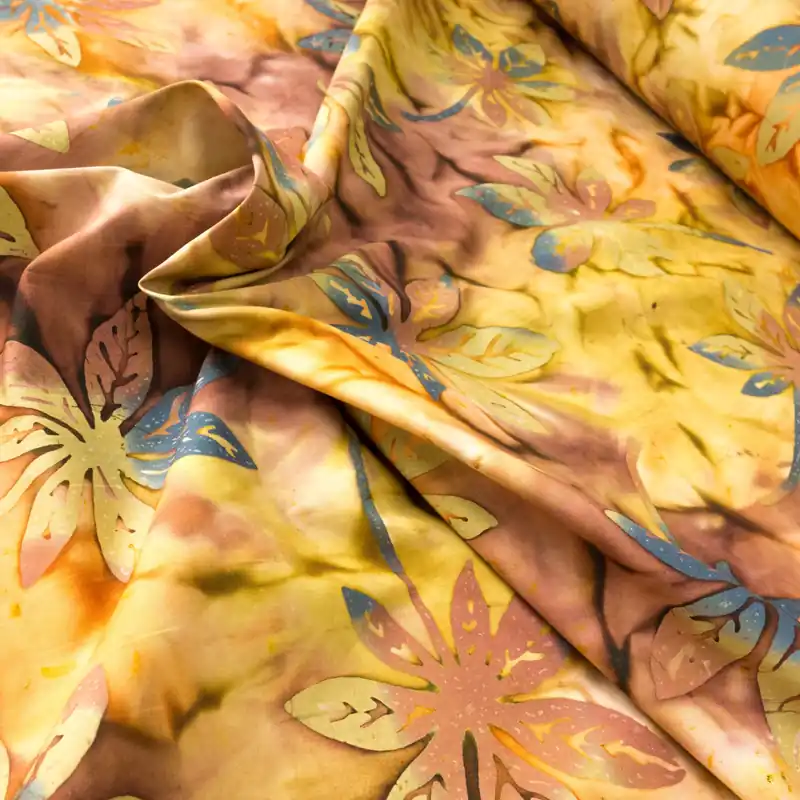 Baumwollstoff, Popeline, braun, gelb, florale Motive Heute Kaufen