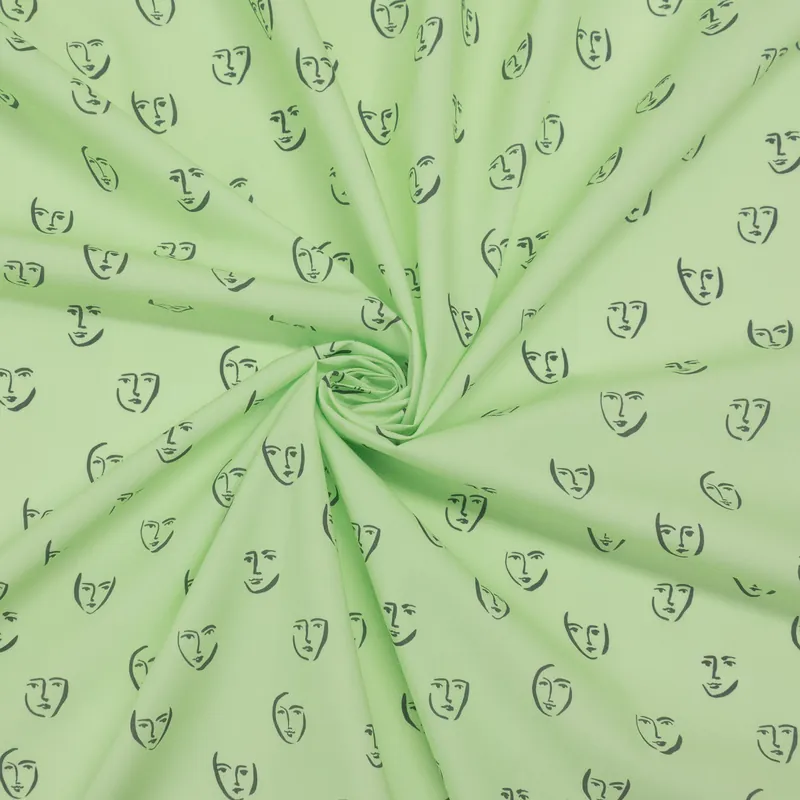 Baumwollstoff, Popeline, anthrazit, hellgrün, figürliche Motive Geprüft