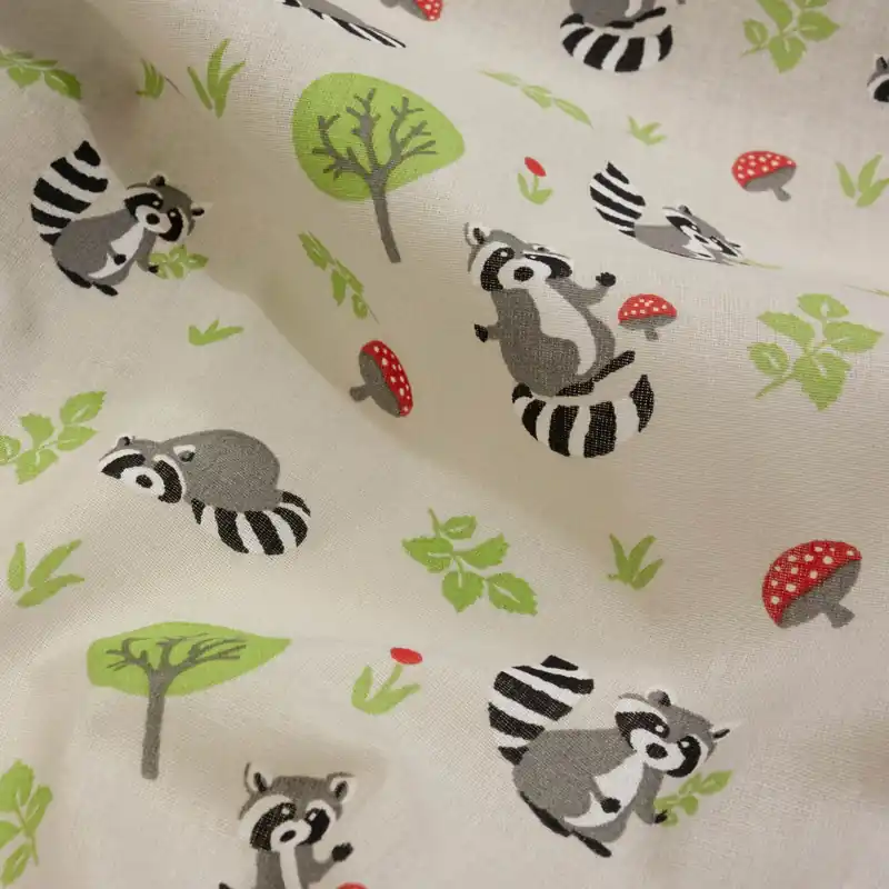 Baumwollstoff, Cretonne, grau, beigegrau, hellgrün, Kindermotive – Tiere Im Trend