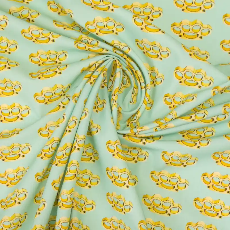 Leichter Baumwollstoff, Popeline, mint, schwarz, gelb, grafisch gemustert Gleich Bestellen