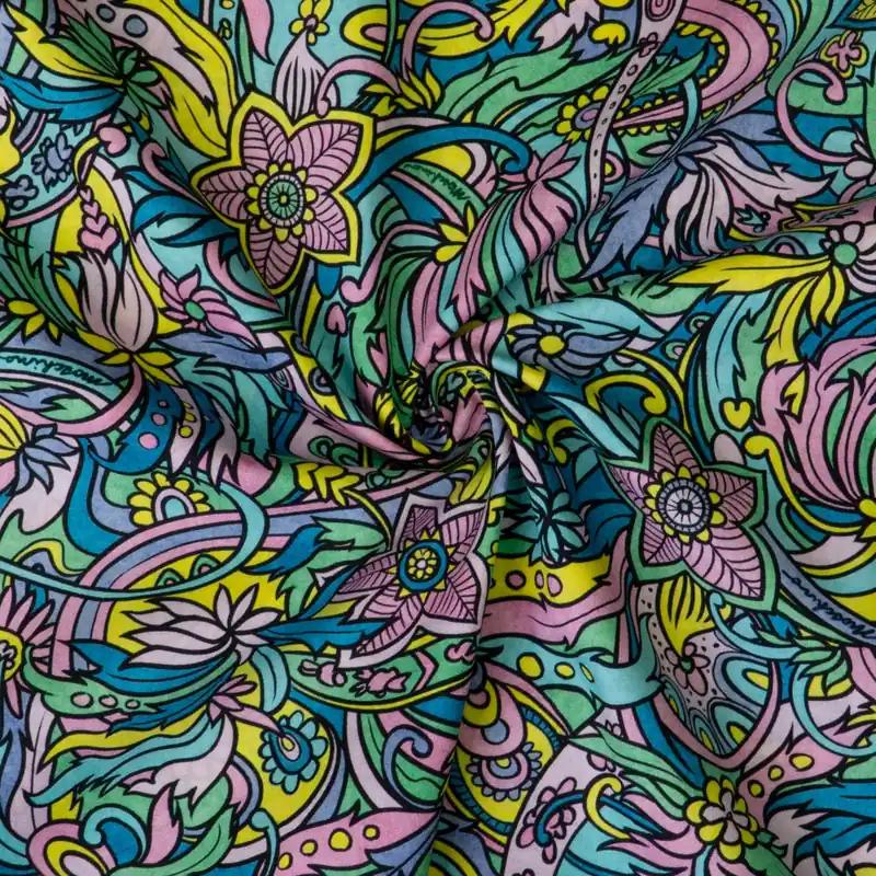 Top-Preis Baumwollstoff, Popeline, blau, grün, gelb, rosa, florale Motive