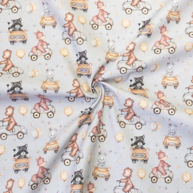 Neuheit Baumwollstoff, Cretonne, grau, brauntöne, Kindermotive – Tiere