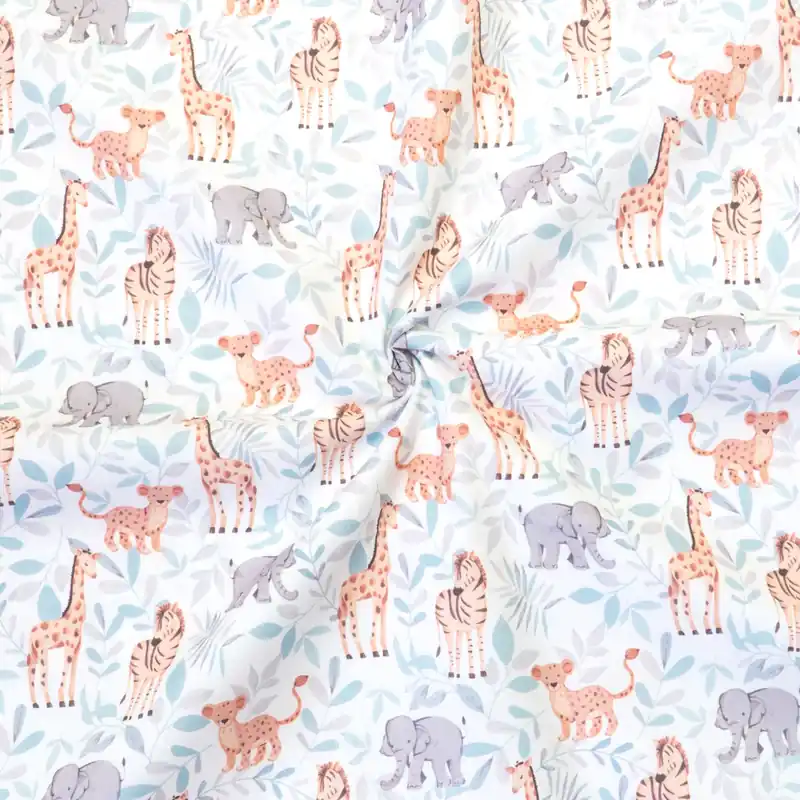 Direkt Vom Hersteller Baumwollstoff, Cretonne, weiß, grautöne, hellblau, brauntöne, Kindermotive – Tiere