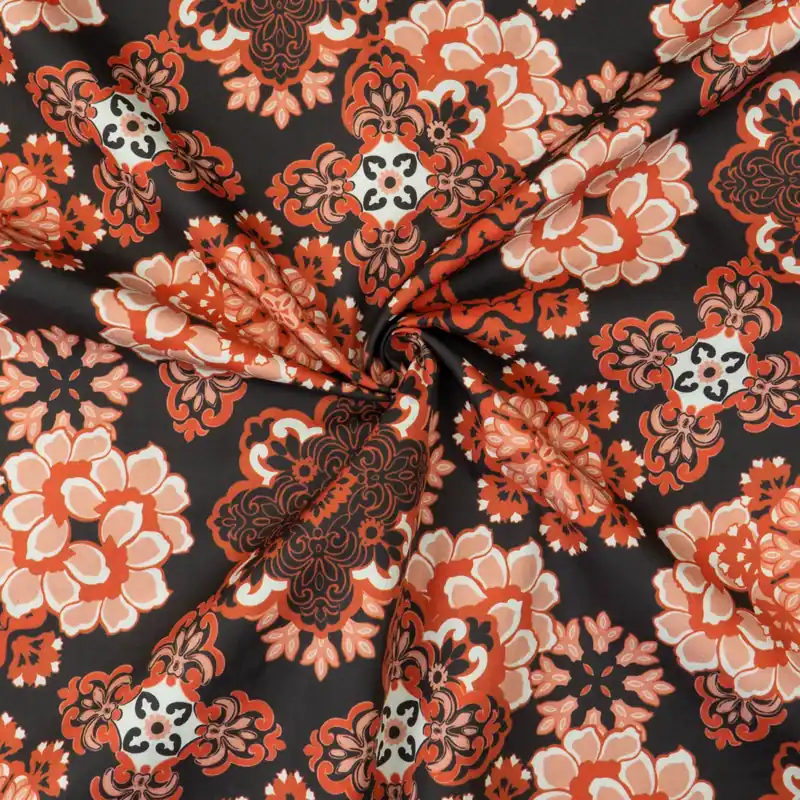 Finale Aktion Baumwollstoff, Popeline, anthrazit, rotbraun, hellgrau, ornamental gemustert