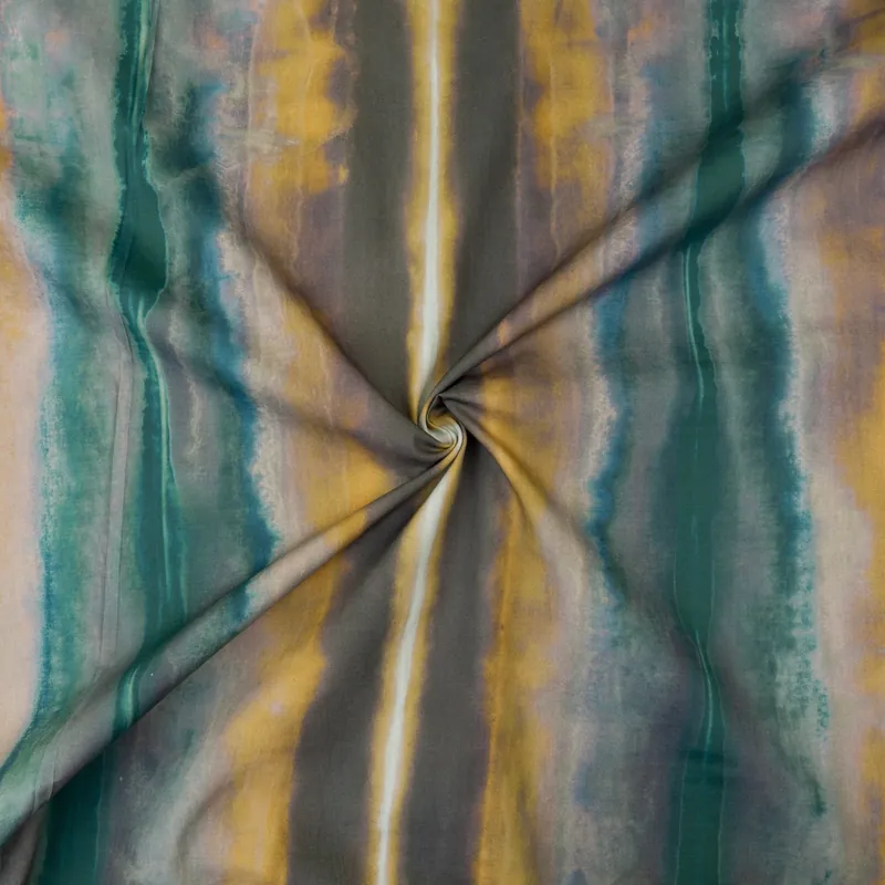 Neu Baumwollstoff, Popeline, ocker, grüntöne, grau, abstrakt gemustert