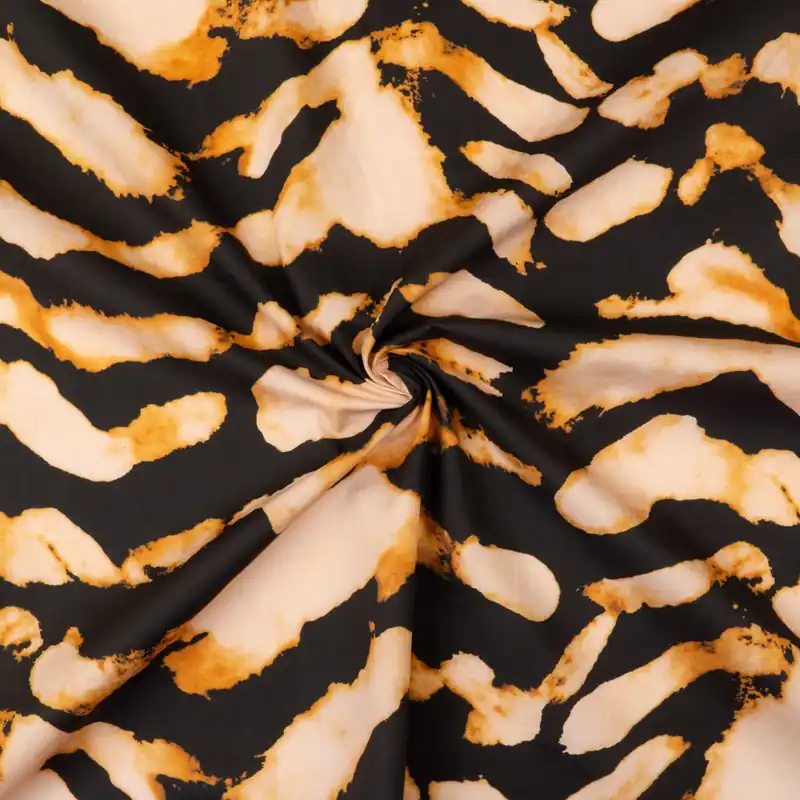 Baumwollstoff, Popeline, schwarz, rotbraun, abstrakt gemustert Weltweiter Versand