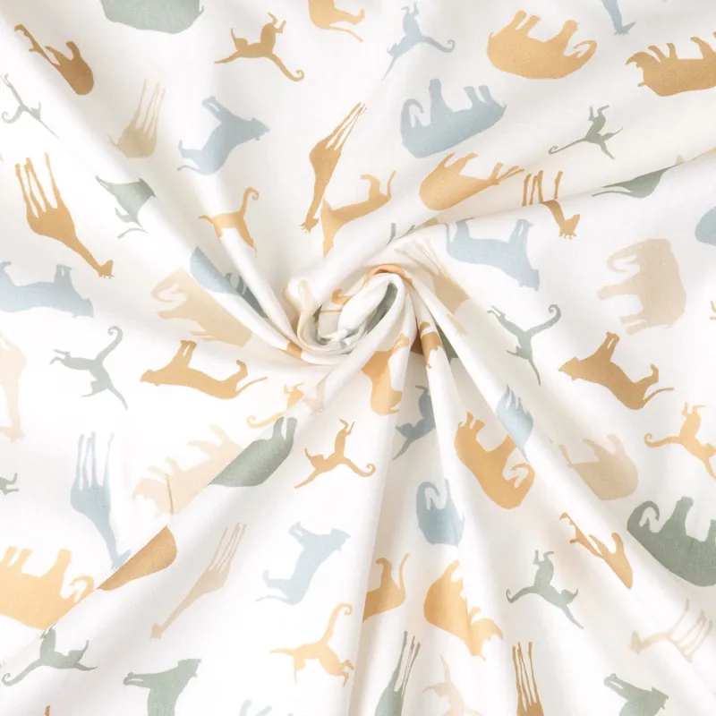 Baumwollstoff, Popeline, offwhite, beigetöne, blautöne, Tiermotive Kostenloser Versand