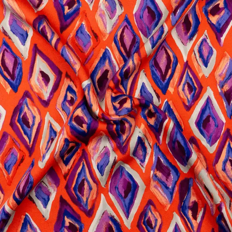 Günstig Viskosestoff, Satin, orange, rot, lila, abstrakt gemustert