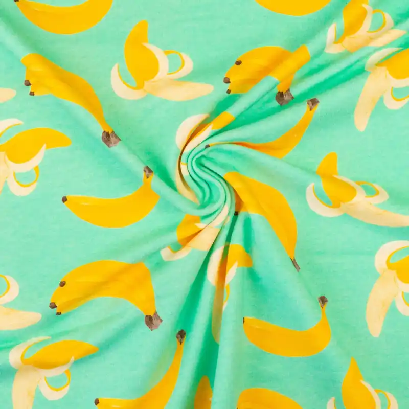 French Terry, grün, gelb, Früchte Expressversand