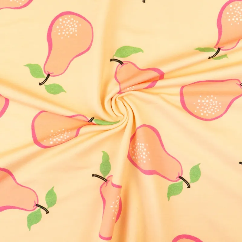 French Terry, pastellgelb, rosatöne, grün, Früchte Nur Heute