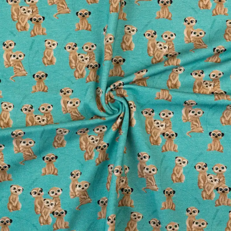 Baumwolljersey, türkis, brauntöne, Kindermotive – Tiere Neue Kollektion