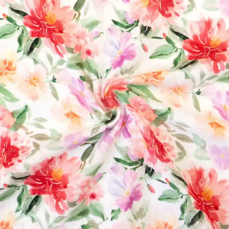 Baumwollstoff, Musselin, weiß, rot, flieder, rosa, florale Motive Bestseller