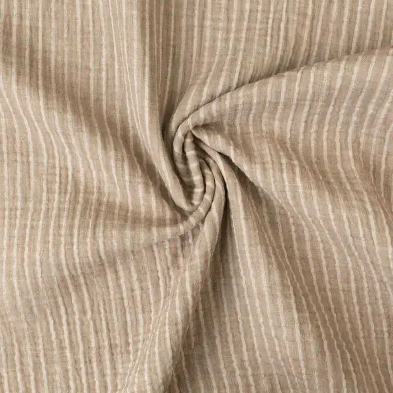 Knallerangebot Baumwollstoff, Musselin, beigebraun, offwhite, Streifen