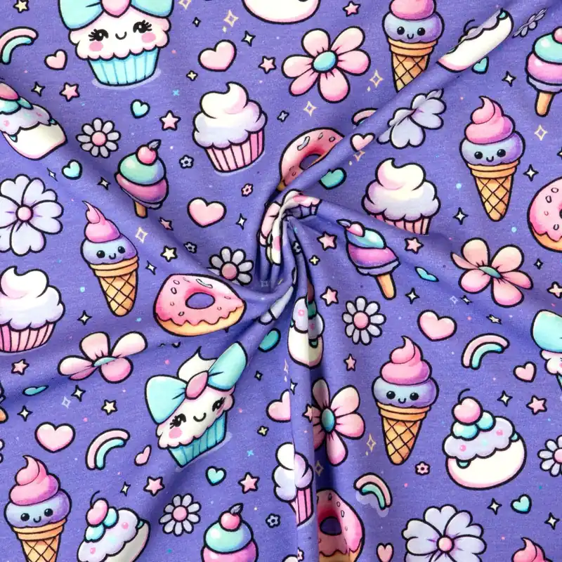 Expressversand Baumwolljersey, lila, türkis, rosa, Sweets