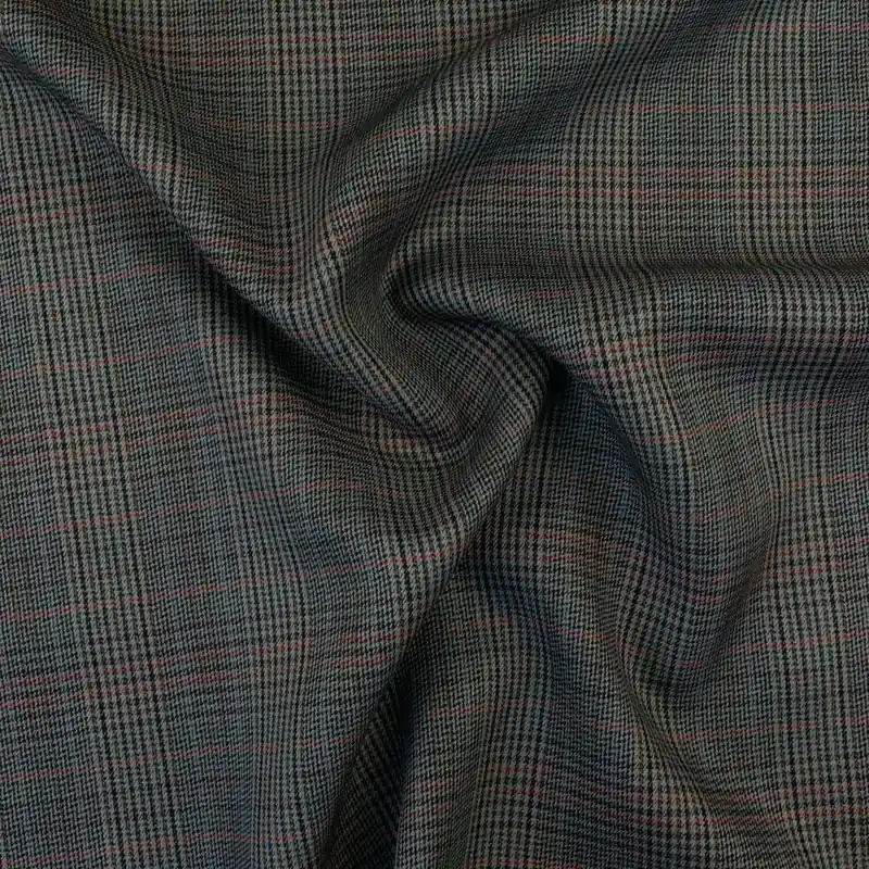 Viskosestoff, Buntgewebe, grau, schwarz, braun, rot, Glencheck Premium