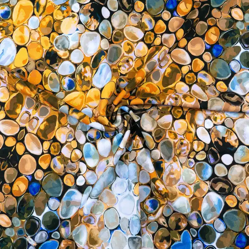 Ausverkauf Viskosestoff, Crêpe, brauntöne, blautöne, abstrakt gemustert