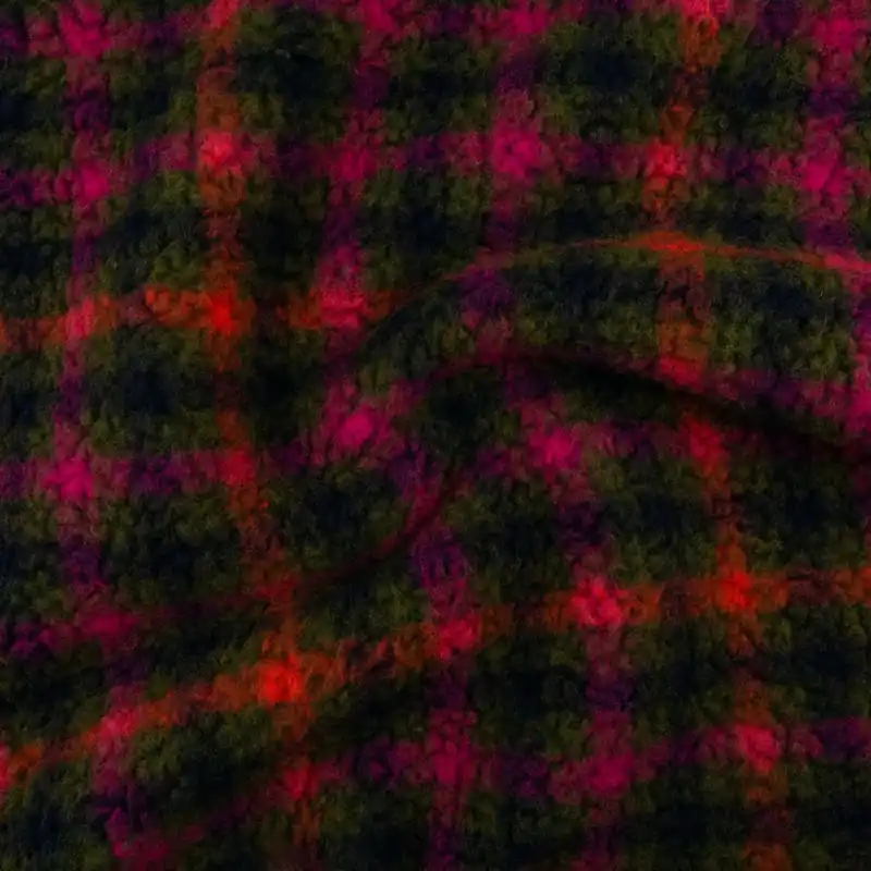 Wollstoff, gekochte Wolle, pink, orange, dunkelgrün, Karo Gratis Versand