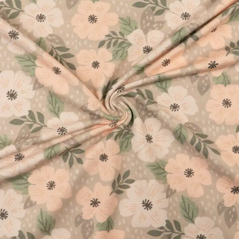Baumwollstoff, Musselin, rosatöne, beigegrau, florale Motive Jetzt Kaufen